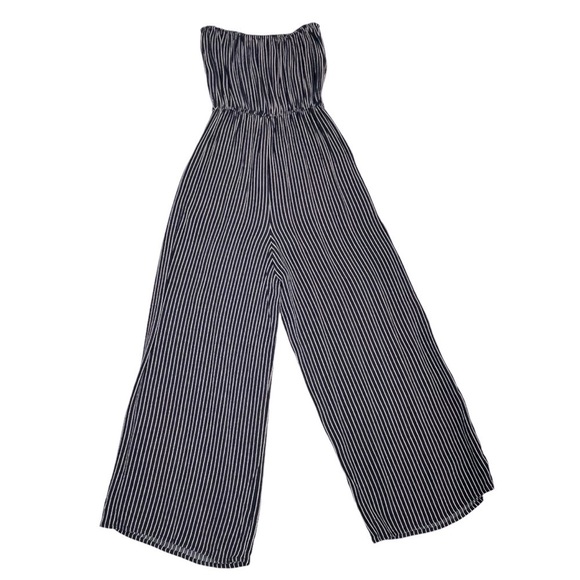 ABERCROMBIE & FITCH Navy Blue White Pinstripe Strapless Wide Leg Jumpsuit Size S - Picture 13 of 16
